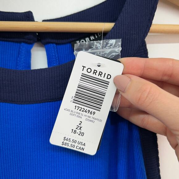 NEW Torrid Blue Colorblock Ribbed Sleeveless Mini Dress Plus Size 2X Summer - Picture 6 of 6